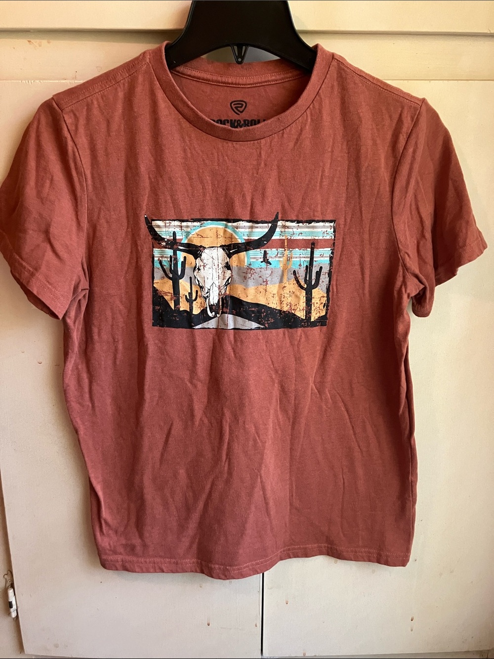 Kids Short-Sleeve Graphic Tee in Rust with Desert Skull Print